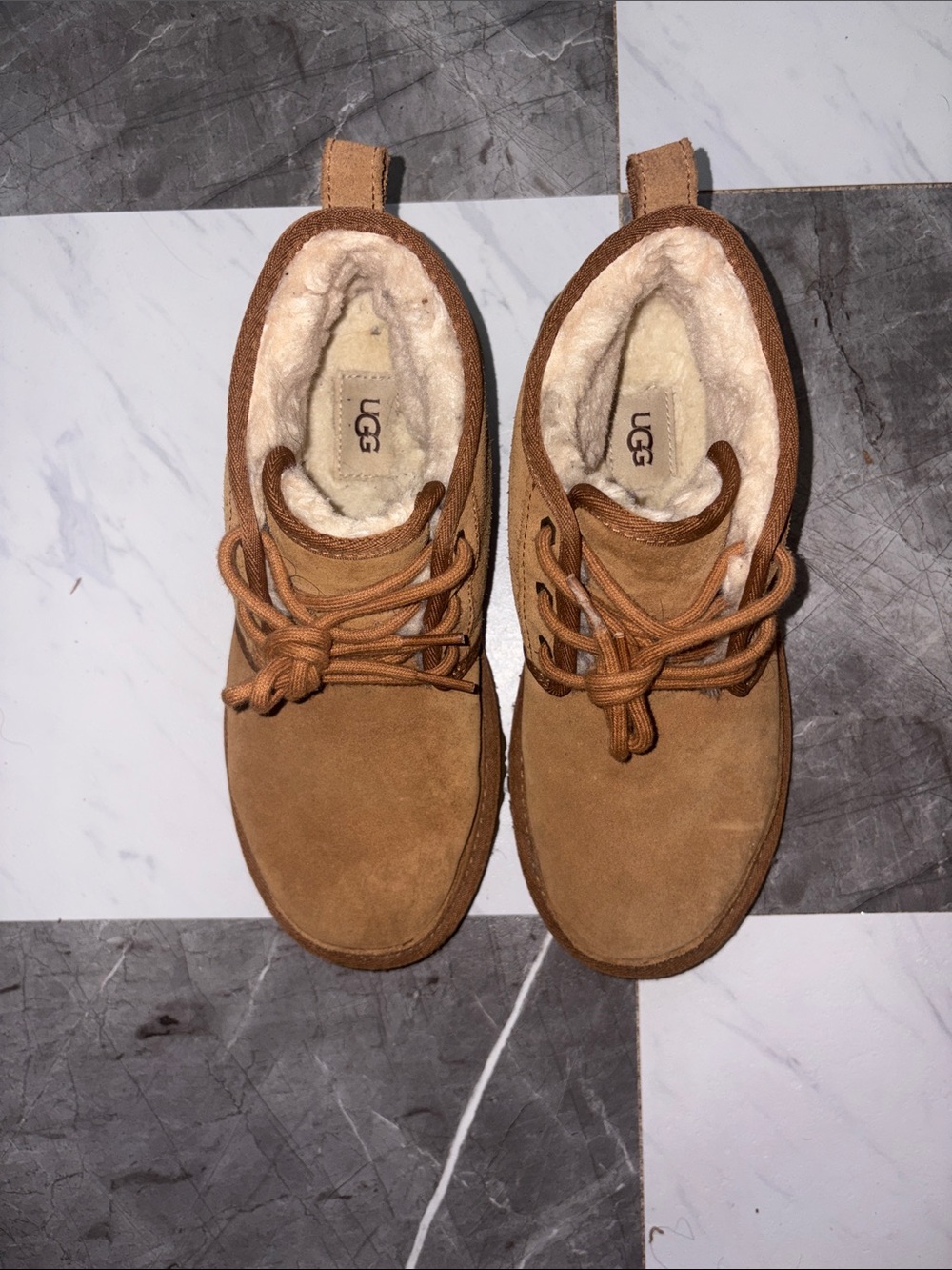 UGG Chestnut Suede Lace-Up Shearling-Lined Boots